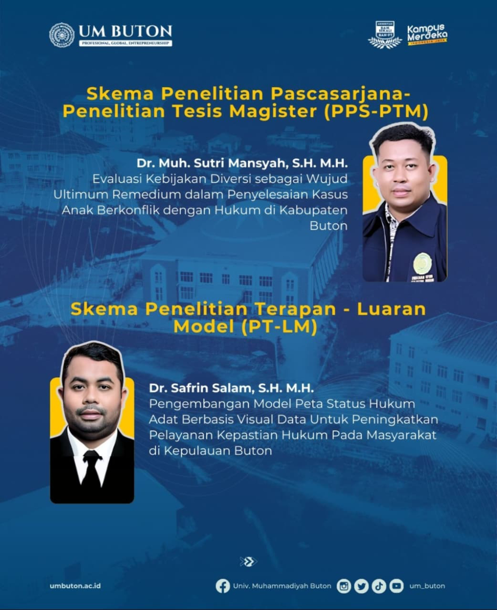 Dua Dosen Magister Hukum UM Buton Torehkan Prestasi Gemilang dalam Skema Penelitian Nasional